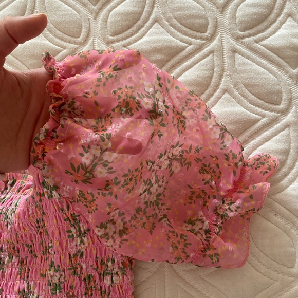 Pink floral babydoll style blouse. Coquette spring top - Picture 3 of 4